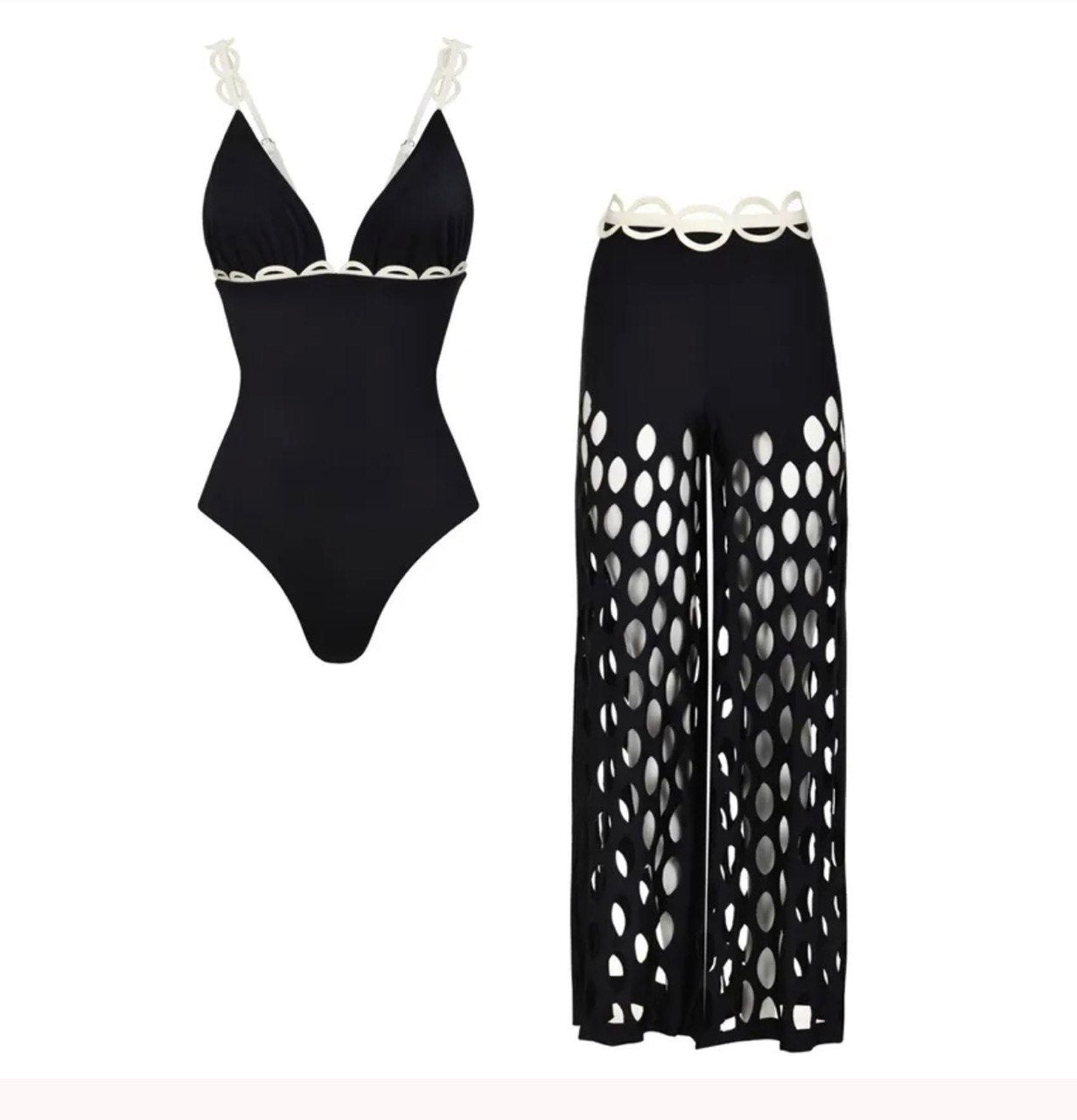 Black Circle Laser Hollow - Swimsuit Set