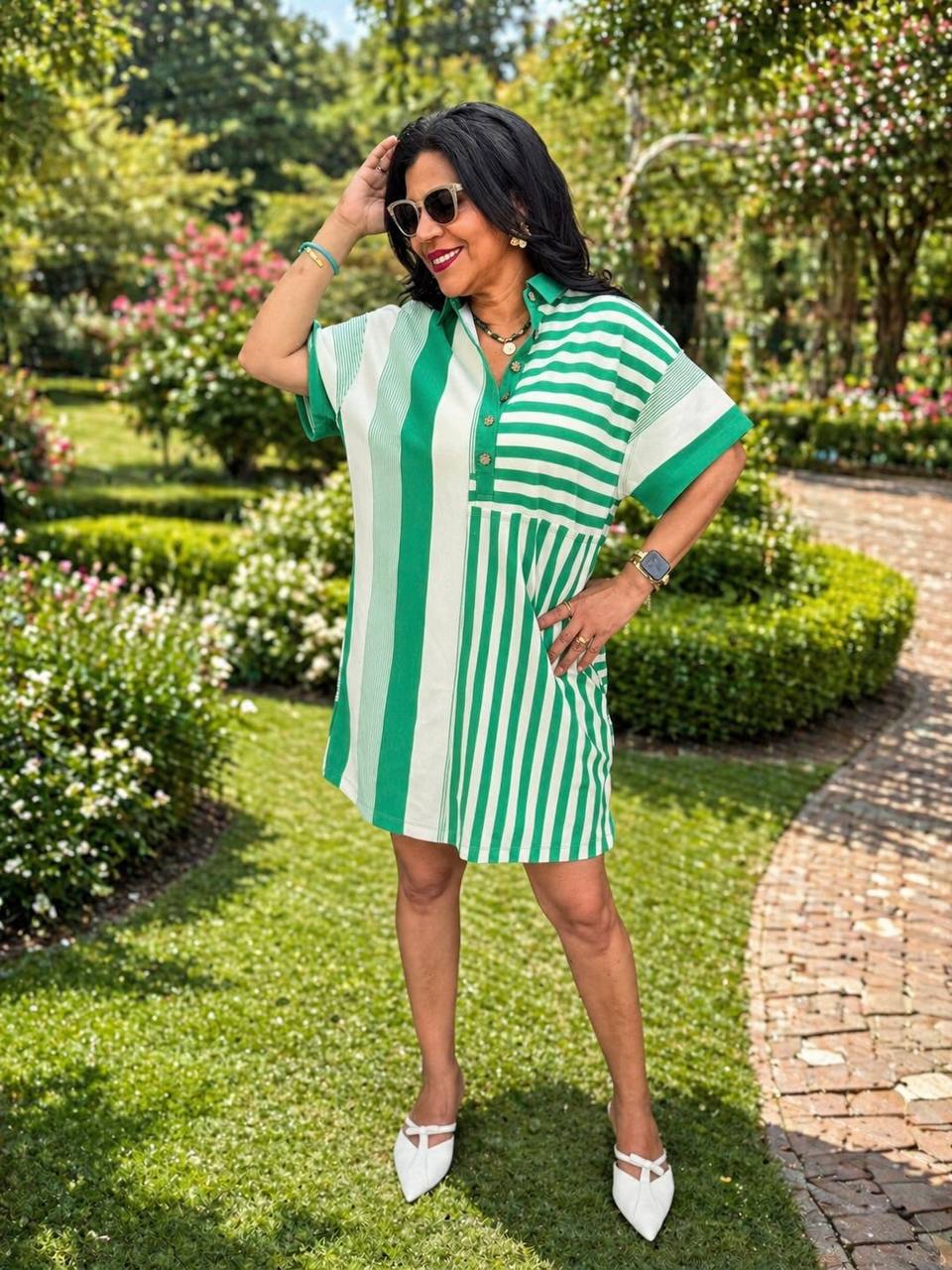 Mixed Stripe Collared Mini Dress