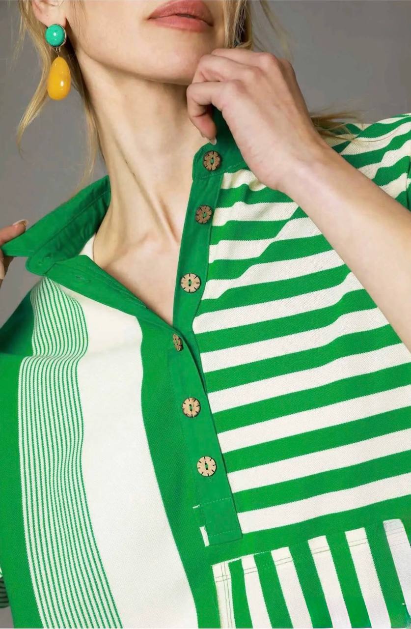 Mixed Stripe Collared Mini Dress
