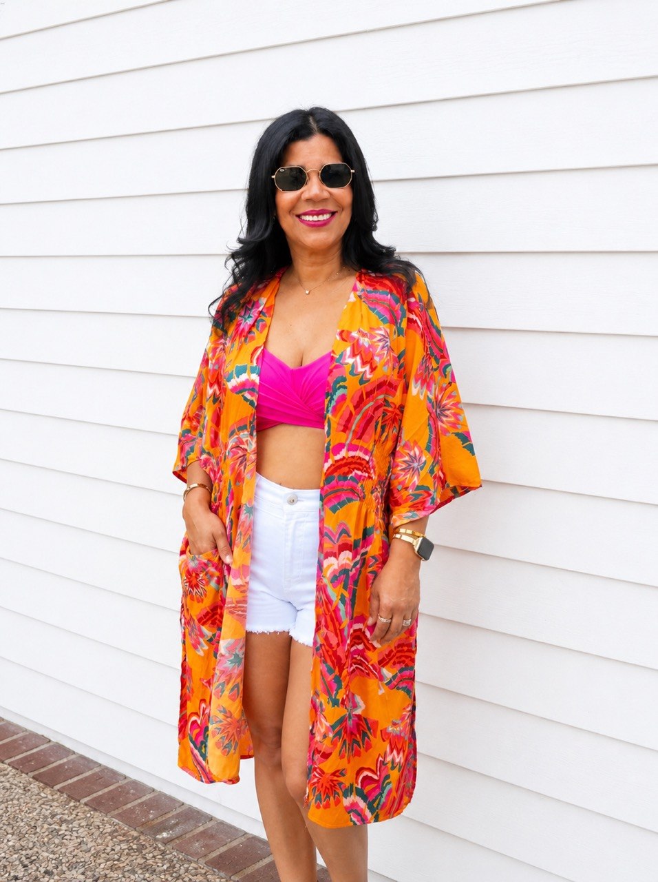 Floral Print Open Front Kimono