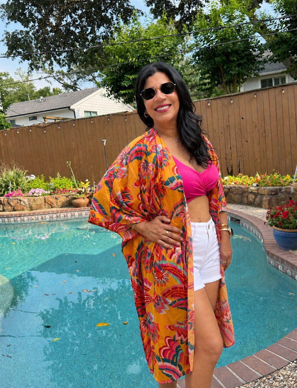 Floral Print Open Front Kimono