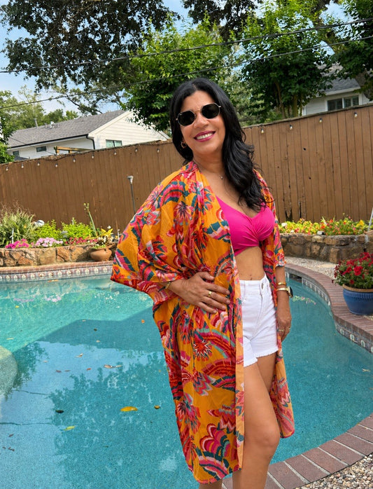 Floral Print Open Front Kimono
