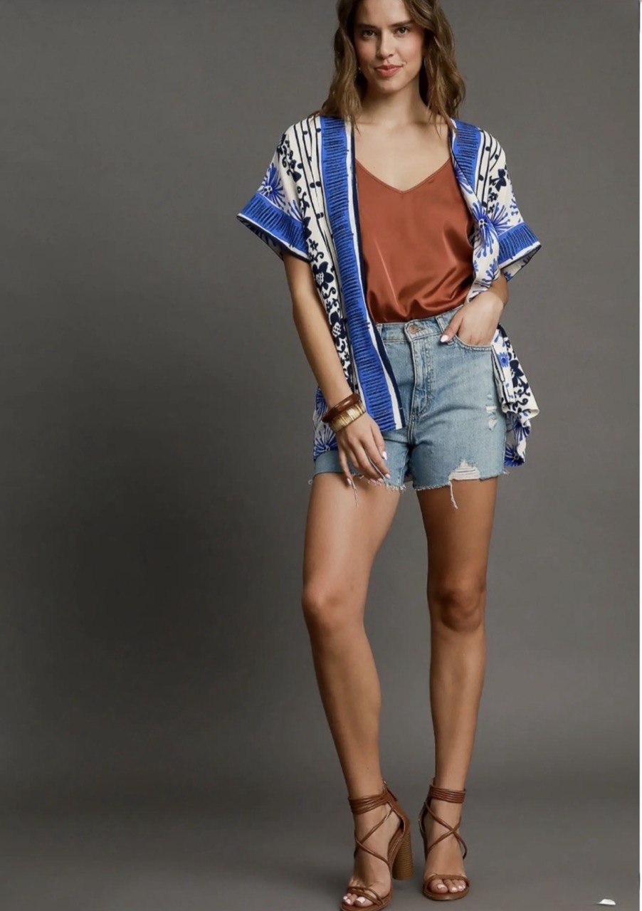 Mixed Border Print Kimono
