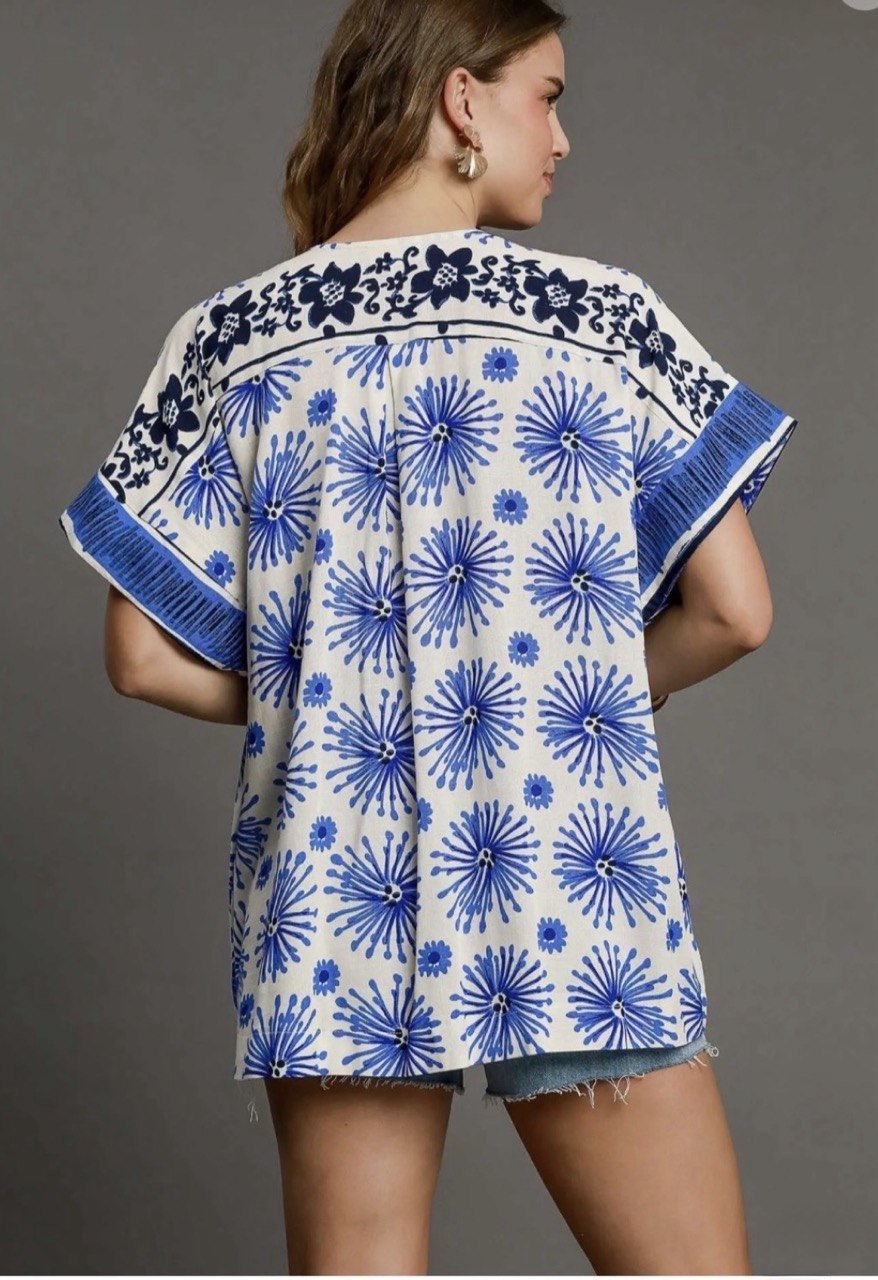 Mixed Border Print Kimono