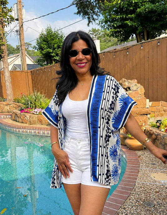 Mixed Border Print Kimono