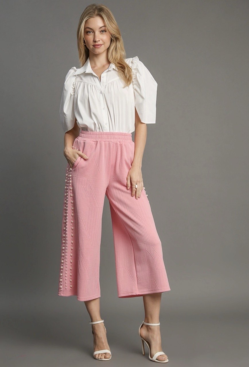 Eve Jacquard Pants with Pearl Details & Side Seam