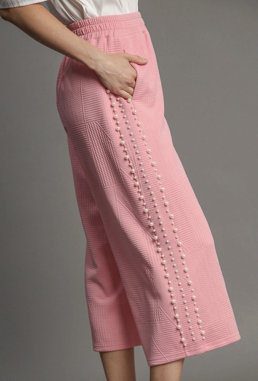 Eve Jacquard Pants with Pearl Details & Side Seam
