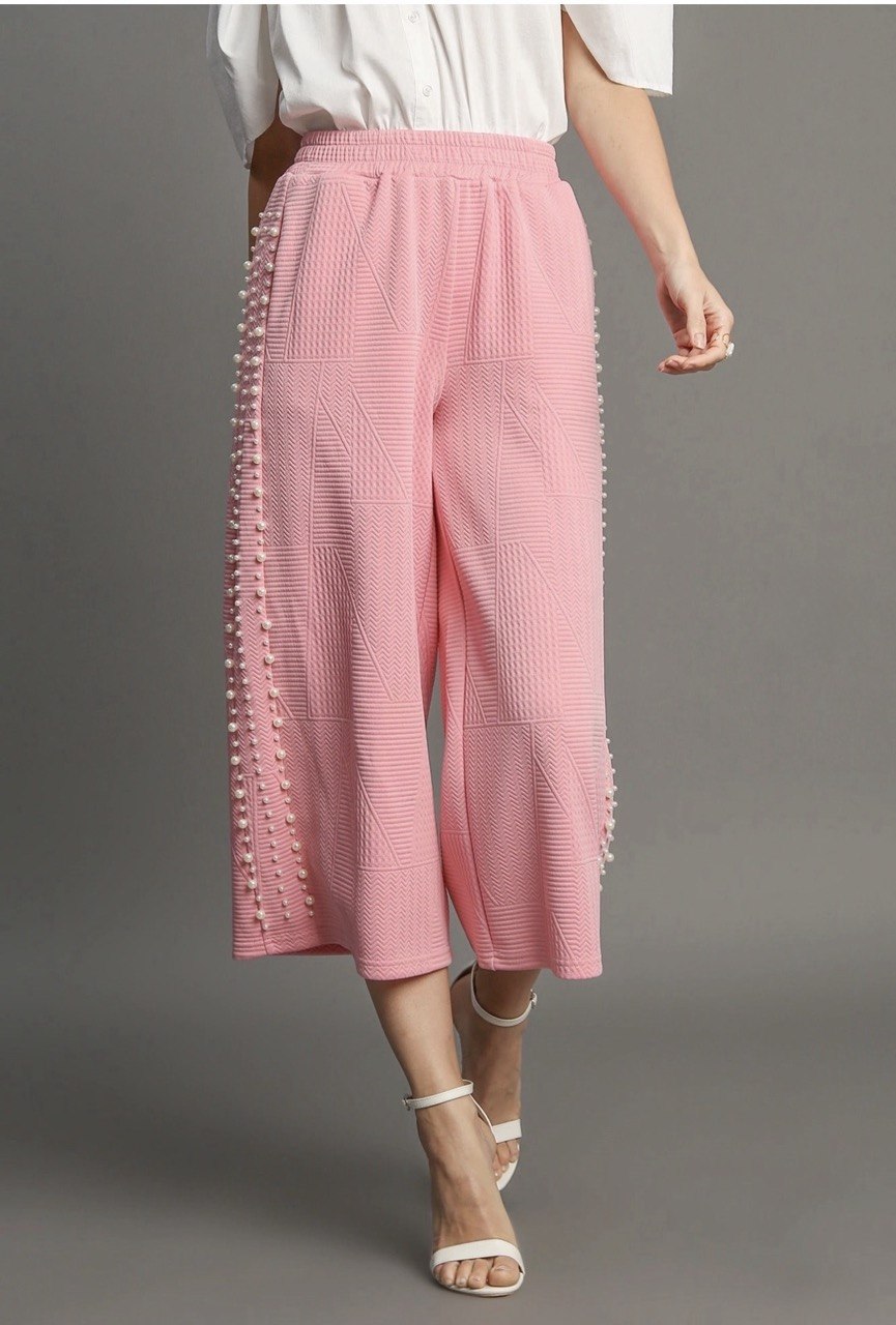 Eve Jacquard Pants with Pearl Details & Side Seam