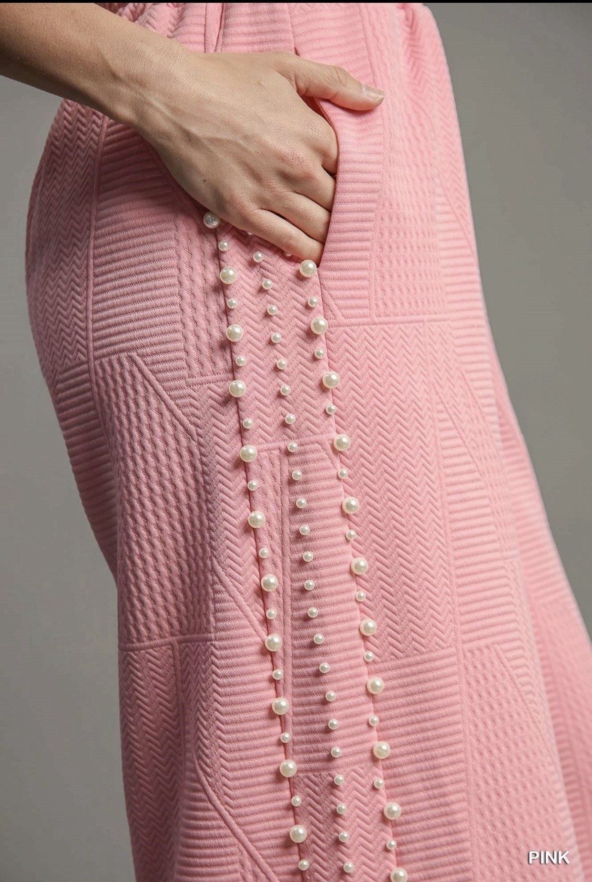 Eve Jacquard Pants with Pearl Details & Side Seam