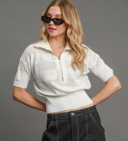 Sky Striped Half Sleeve Sweater Top