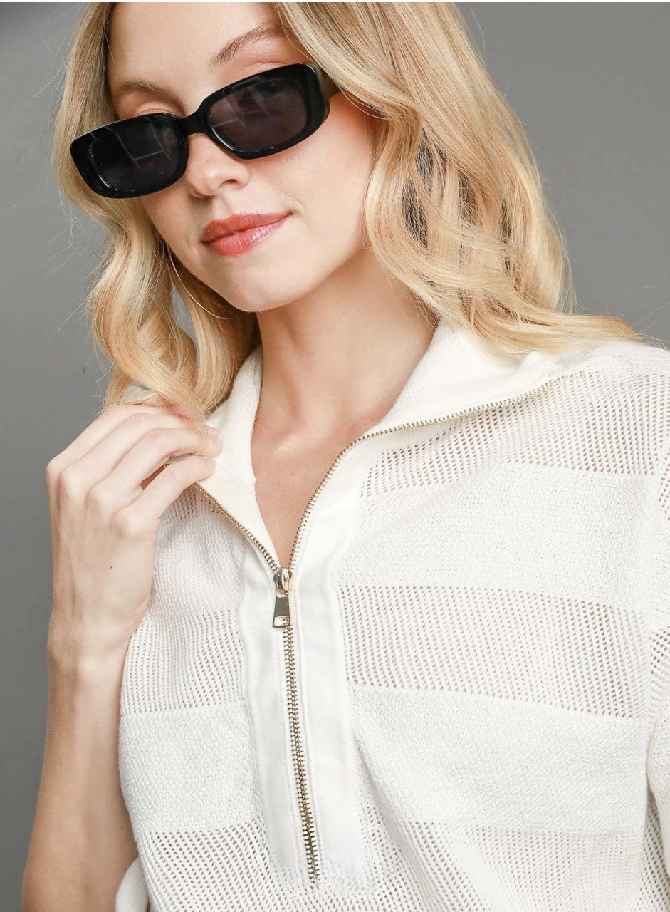 Sky Striped Half Sleeve Sweater Top